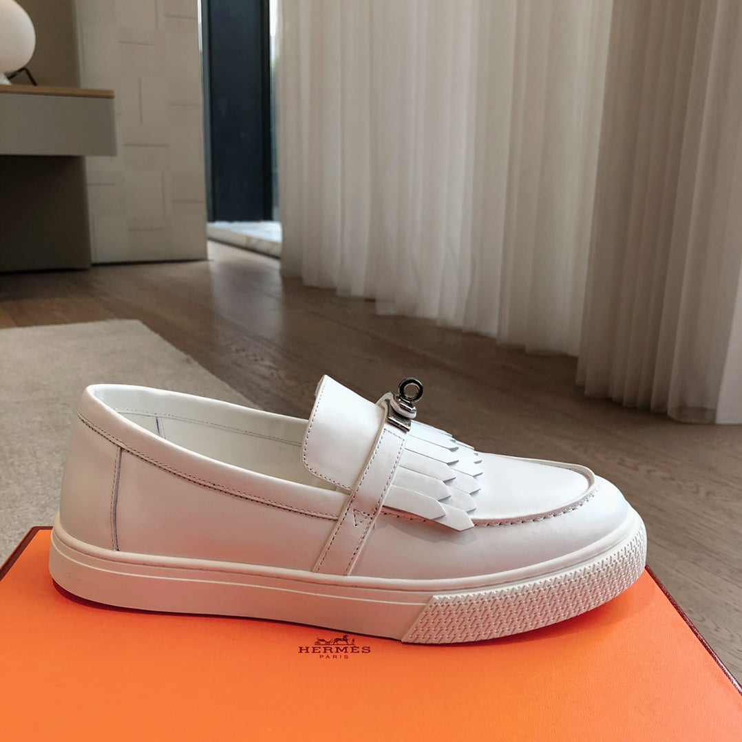 HERMES GAME SLIP-ON SNEAKER WHITE WITH TASSELS CALFSKIN