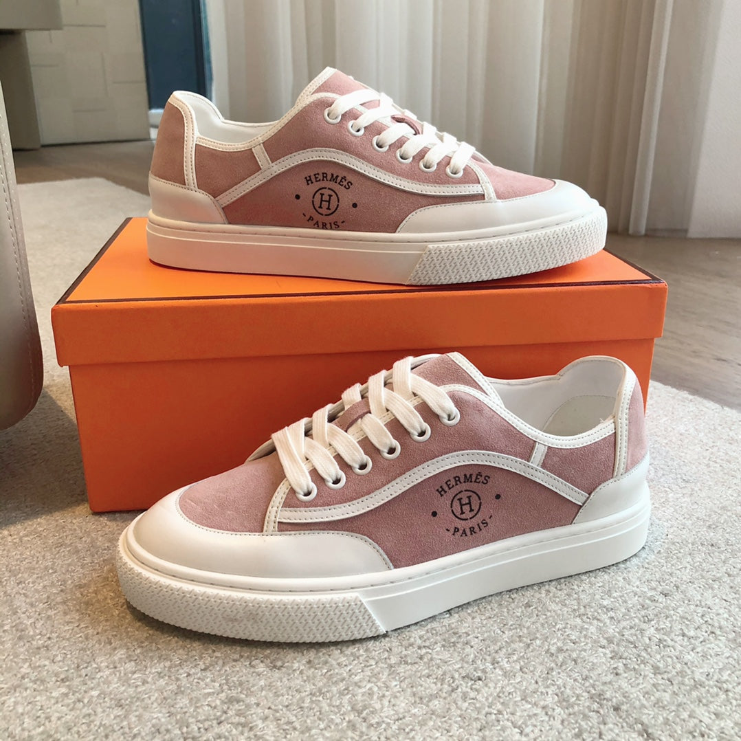 HERMES GET SNEAKER WHITE CALFSKIN AND PINK SUEDE