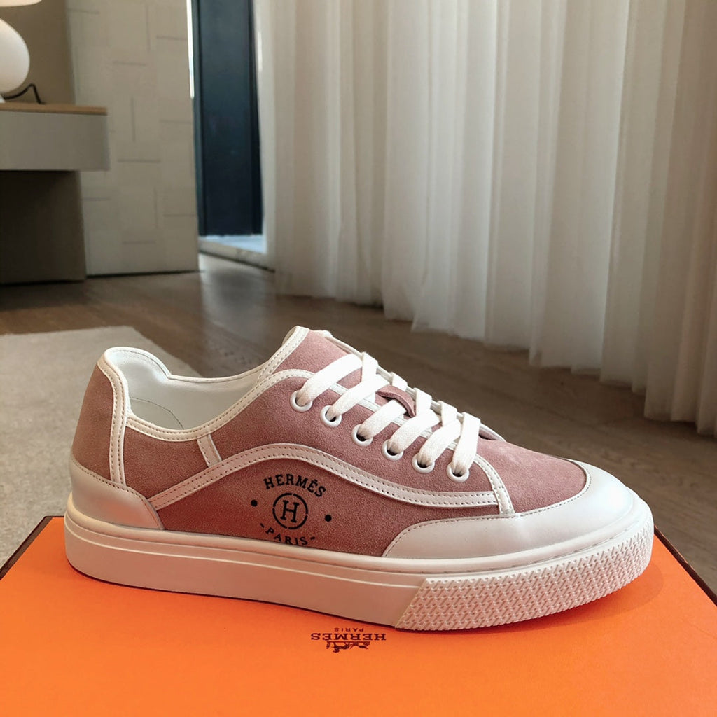 HERMES GET SNEAKER WHITE CALFSKIN AND PINK SUEDE