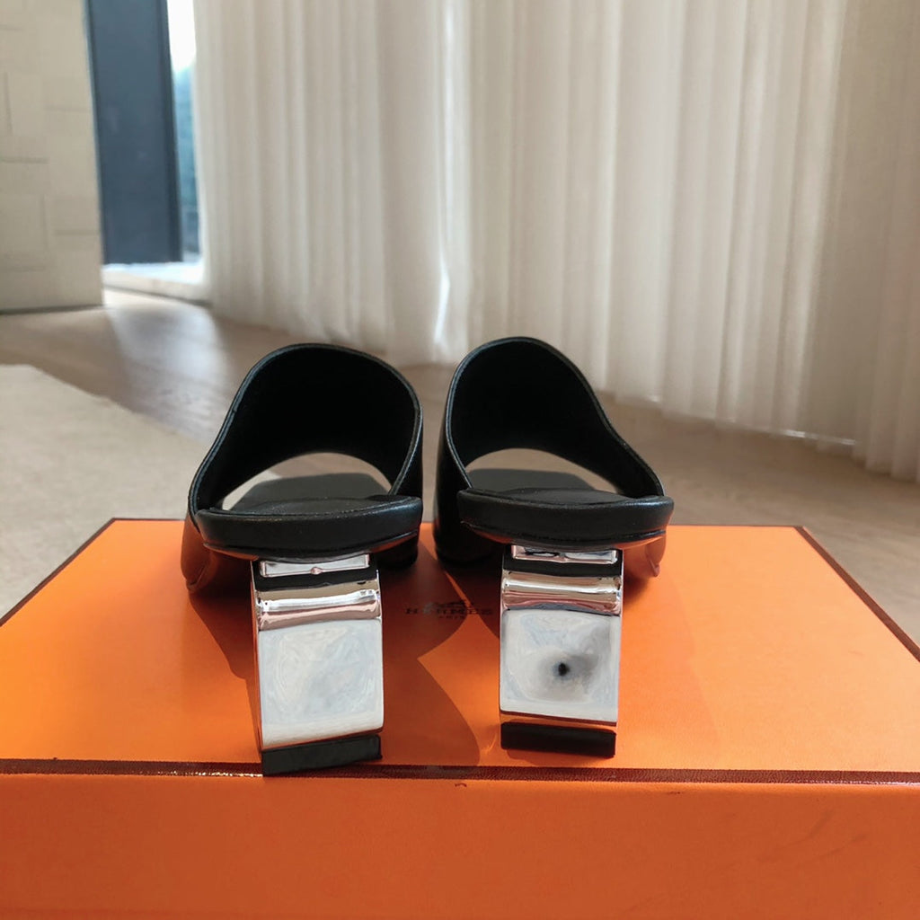 HERMES ICONIQUE 60 SANDAL BLACK CALFSKIN