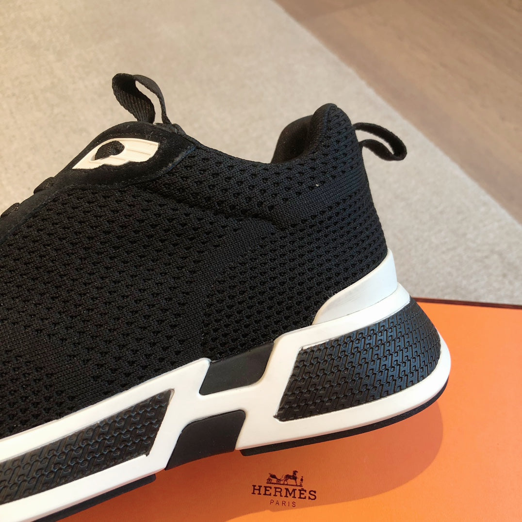 HERMES HEROS SNEAKER IN BLACK BREATHABLE MESH FABRIC