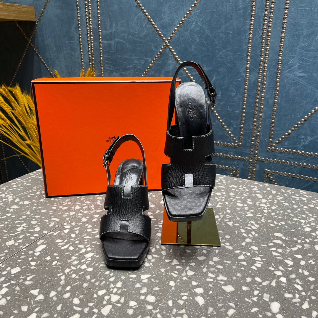 HERMES ERIS SANDAL 95 BLACK LAMBSKIN