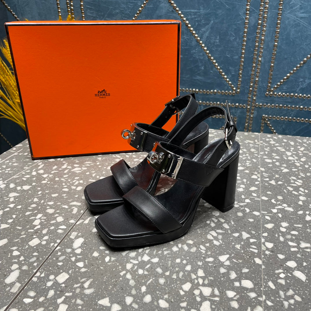 HERMES ILONA SANDAL 95 BLACK CALFSKIN