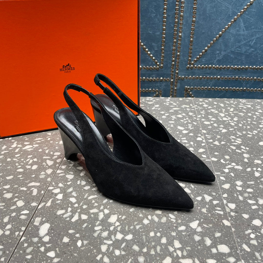 HERMES HIGH SLINGBACKS 7 CM IN BLACK SUEDE