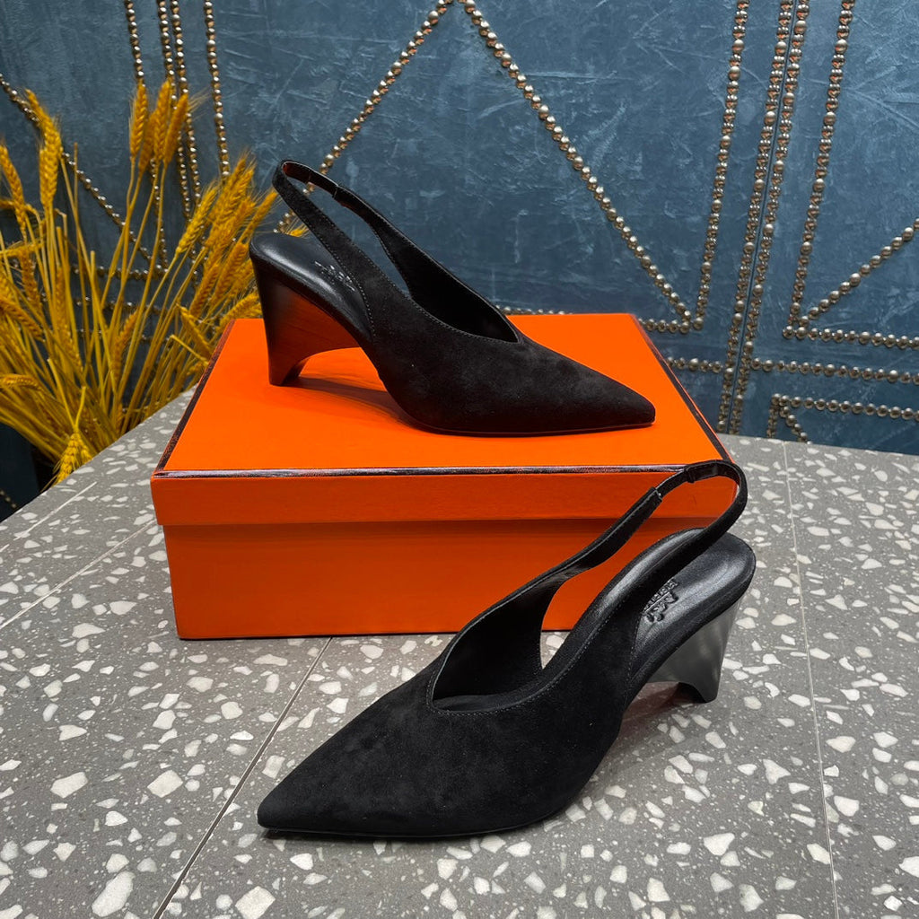 HERMES HIGH SLINGBACKS 7 CM IN BLACK SUEDE