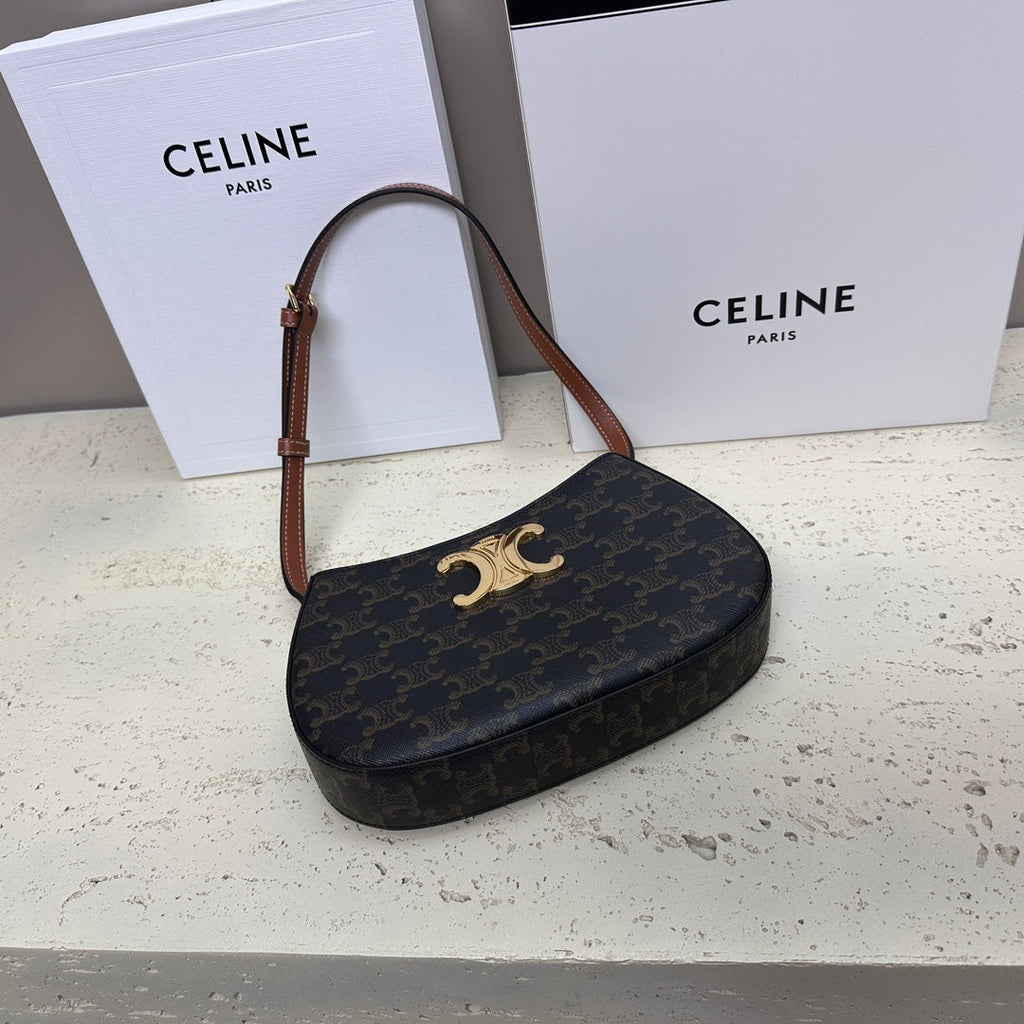 CELINE MINI 22 TILLY BAG IN TRIOMPHE CANVAS AND CALFSKIN