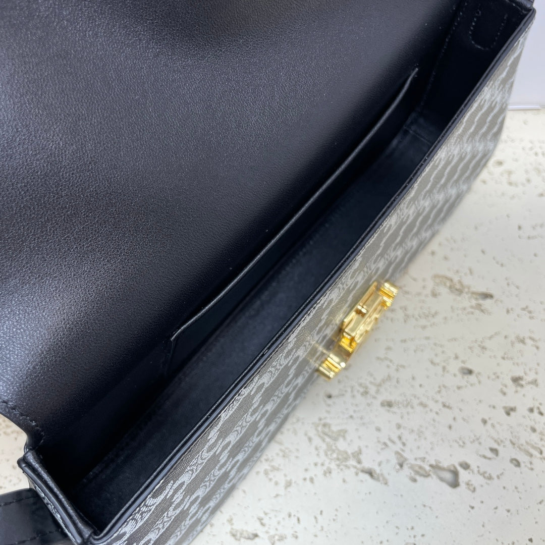 CELINE LOLA BAGUETTE BAG 28 IN BLACK MIX WHITE MONOGRAM CANVAS AND CALFSKIN