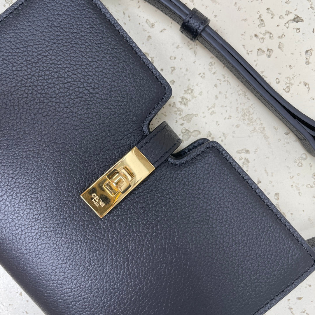 CELINE 16 STRAP POCHETTE 18 IN BLACK SUPPLE CALFSKIN GOLD HARDWARE