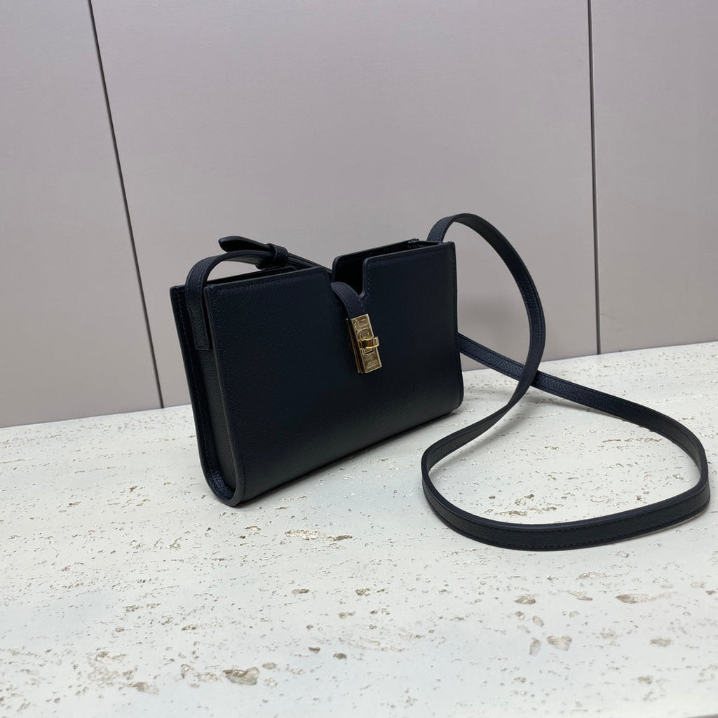 CELINE MINI 18 STRAP POCHETTE IN BLACK SUPPLE CALFSKIN