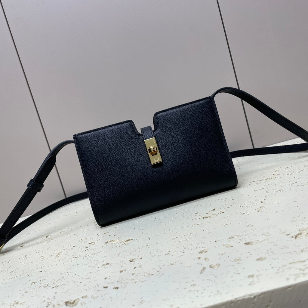 CELINE MINI 18 STRAP POCHETTE IN BLACK SUPPLE CALFSKIN
