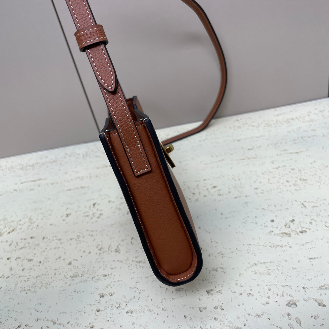 CELINE MINI 18 STRAP POCHETTE IN BRONZE BROWNN SUPPLE CALFSKIN