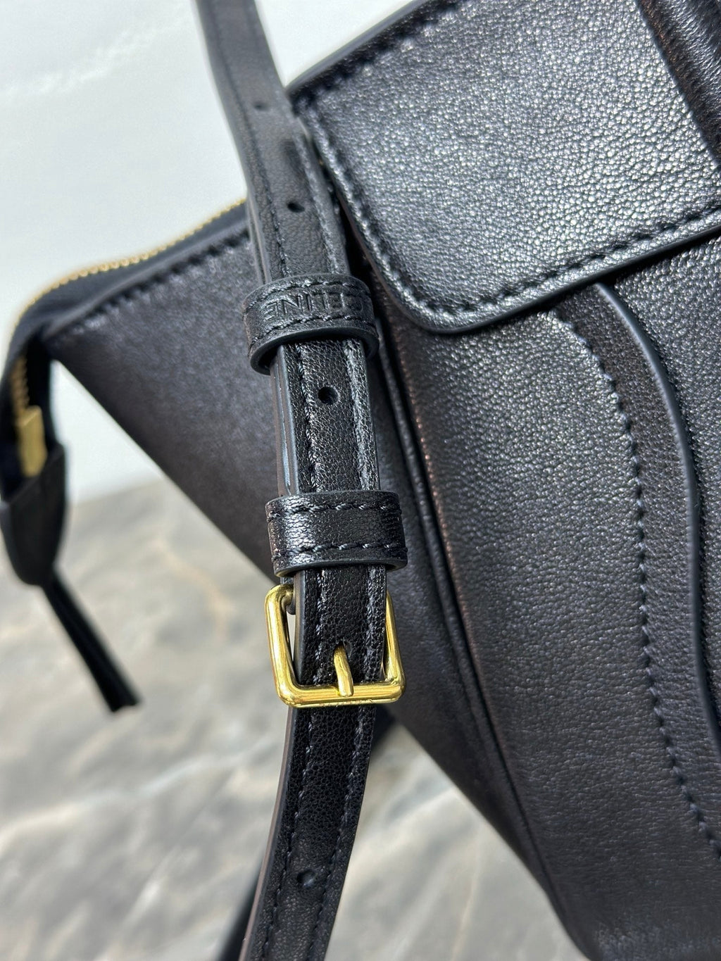 CELINE 25S NEW LUGGAGE 38MM IN BLACK SHINY LAMBSKIN GOLD HARDWARE