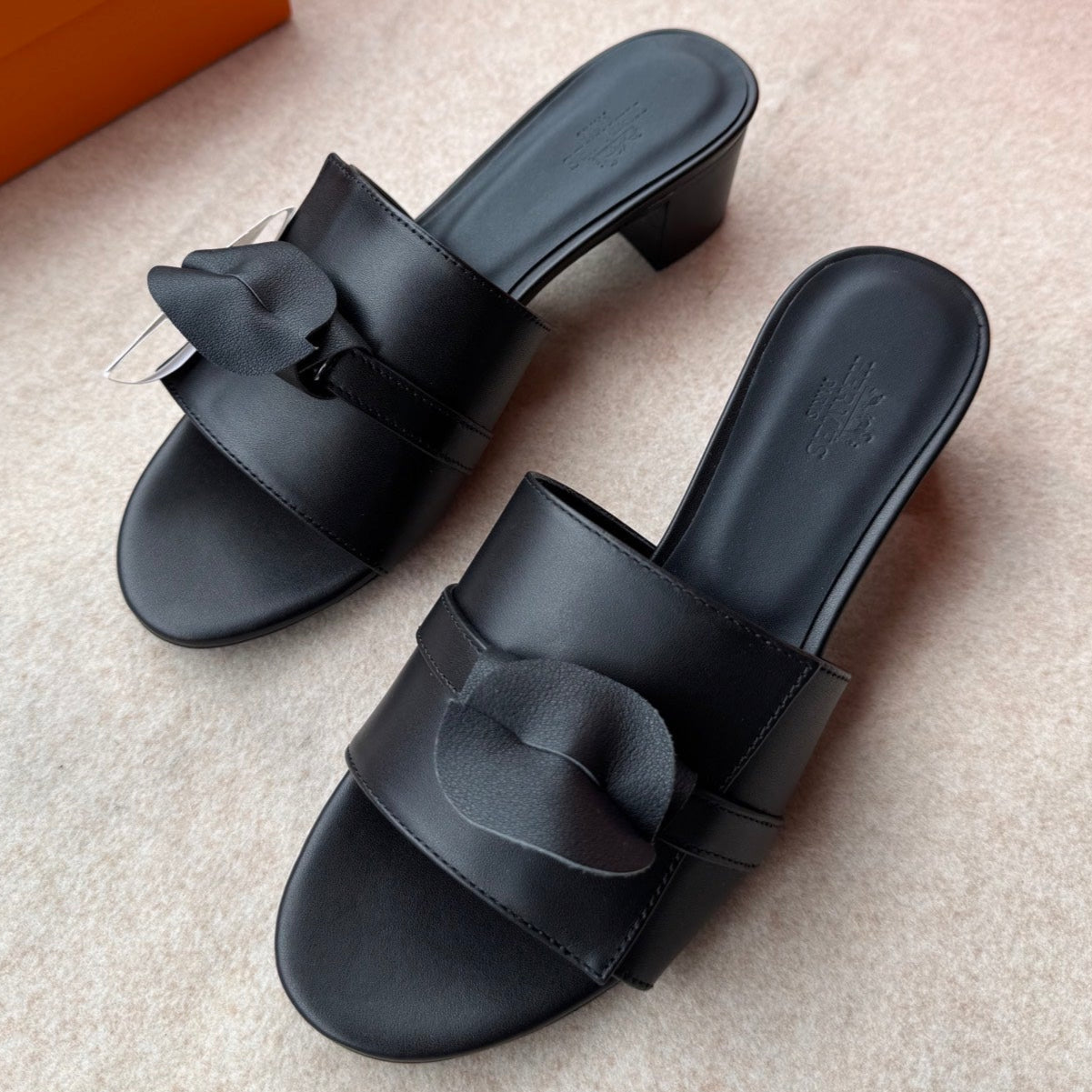 HERMES HIGH MULES IN BLACK CALFSKIN