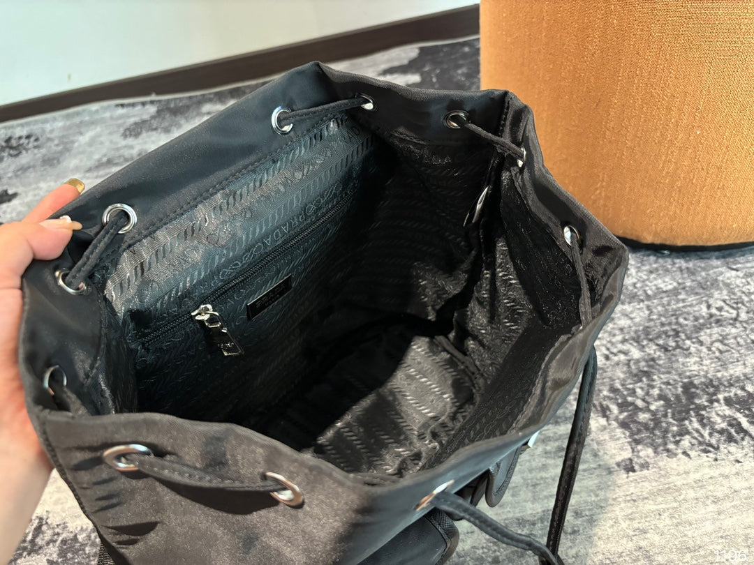 PRADA 32 BACKPACK IN BLACK RE-NYLON