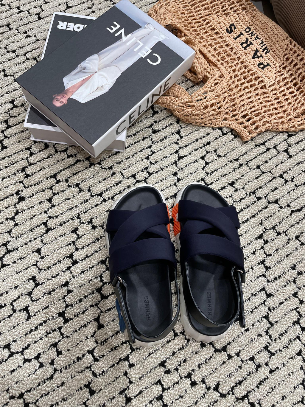HERMES ELECTRIC SANDAL BLACK MIX CHARCOAL BLACK CALFSKIN