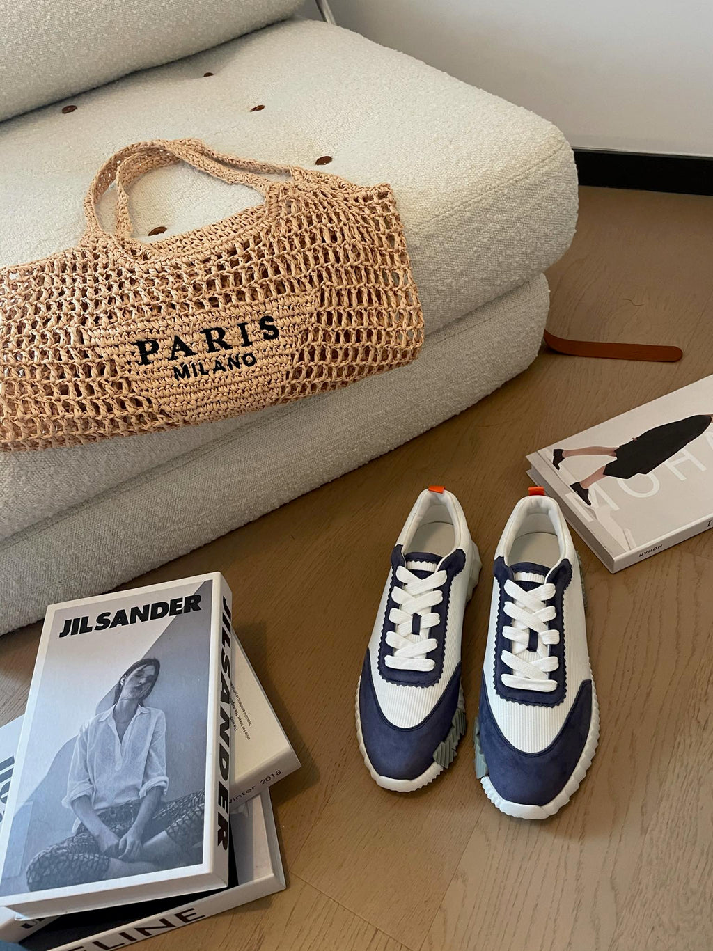 HERMES BOUNCING SNEAKERS LIGHT GRAY MIX NAVY CALFSKIN