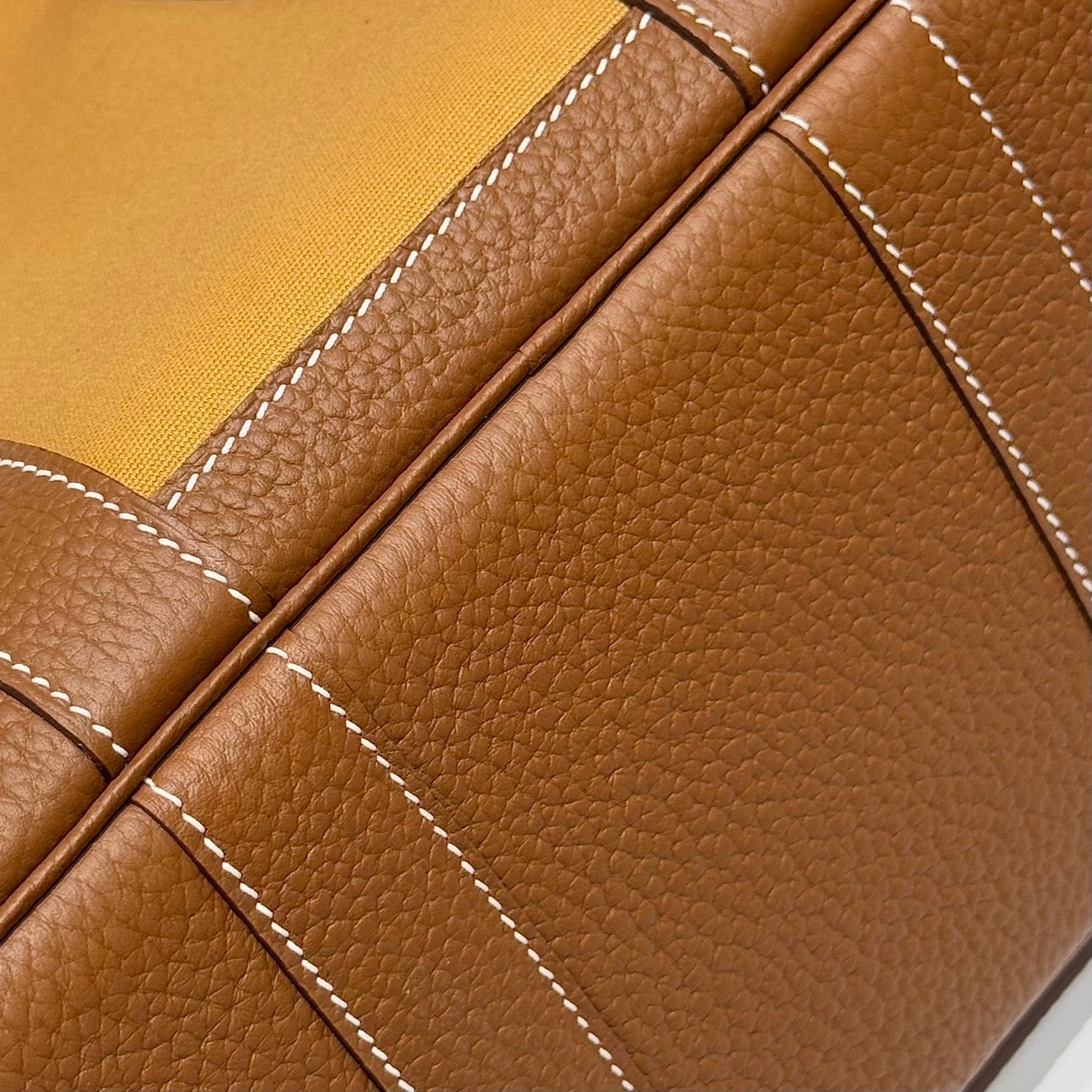 HERMES GARDEN PARTY 30CM IN DUNE MAGNOLIA TOILETS COTTON CANVAS AND BROWN CALFSKIN