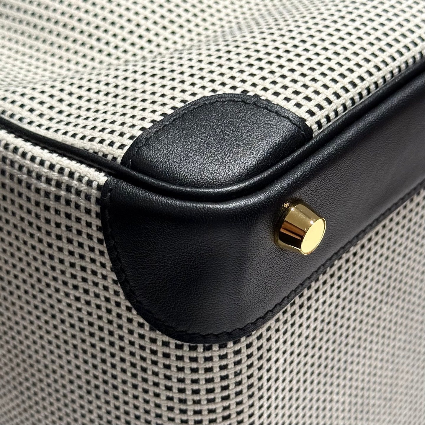 HERMES QUADRILLE BIRKIN 30CM IN BLACK SWIFT CALFSKIN WHITE BLACK PLAID TOILE CANVAS