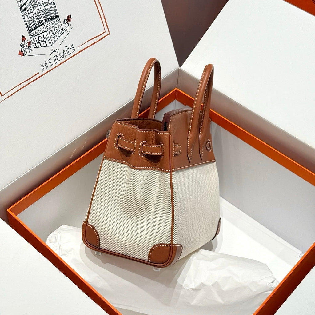 HERMES BIRKIN 25CM IN VEAU BARENIA SWIFT CALFSKIN ERCU TOILE CANVAS