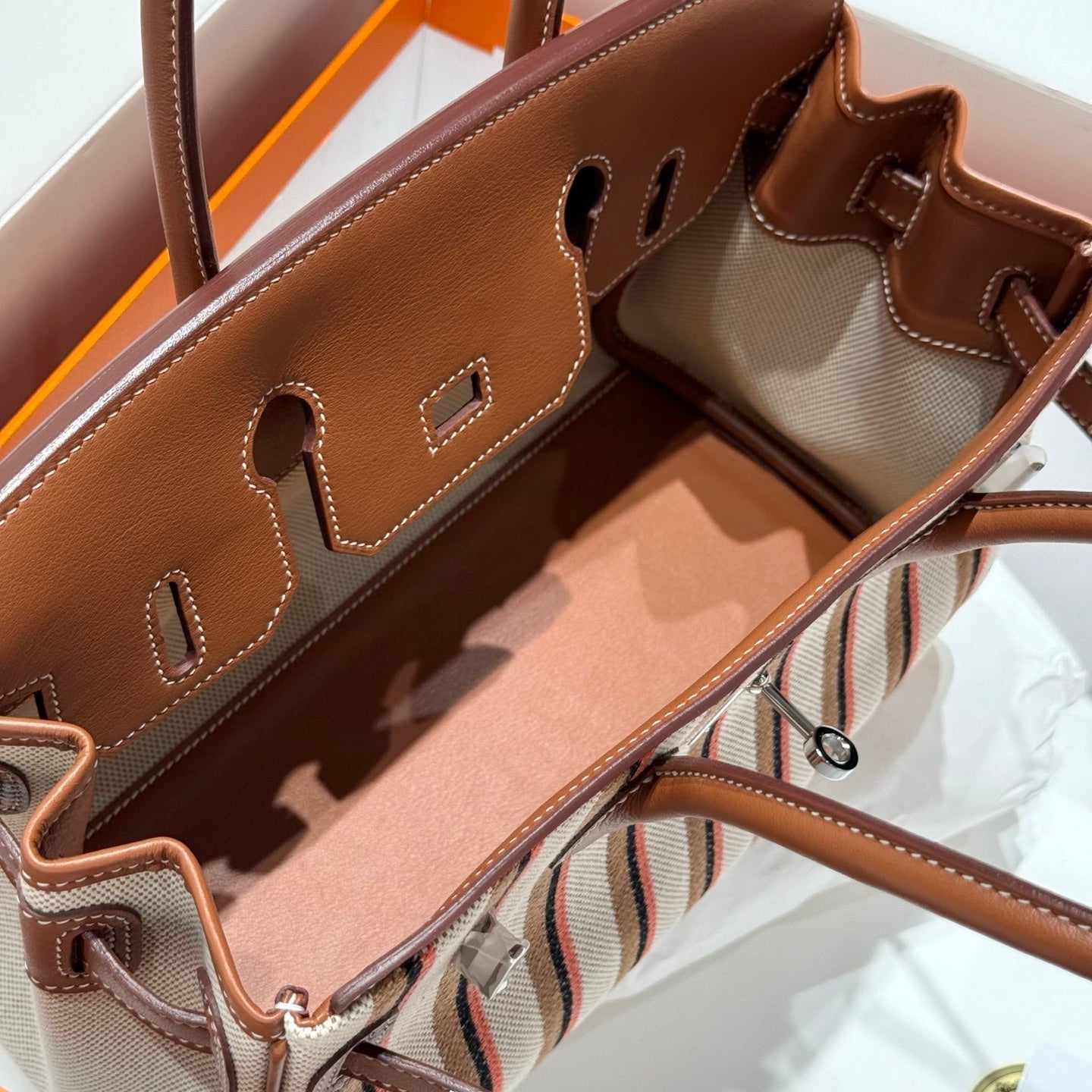HERMES BIRKIN SHOULDER 29 IN GOLD CALFSKIN ÉCRU/BEIGE/FAUVE/ROSE POP/NOIR EMBROIDERY CANVAS