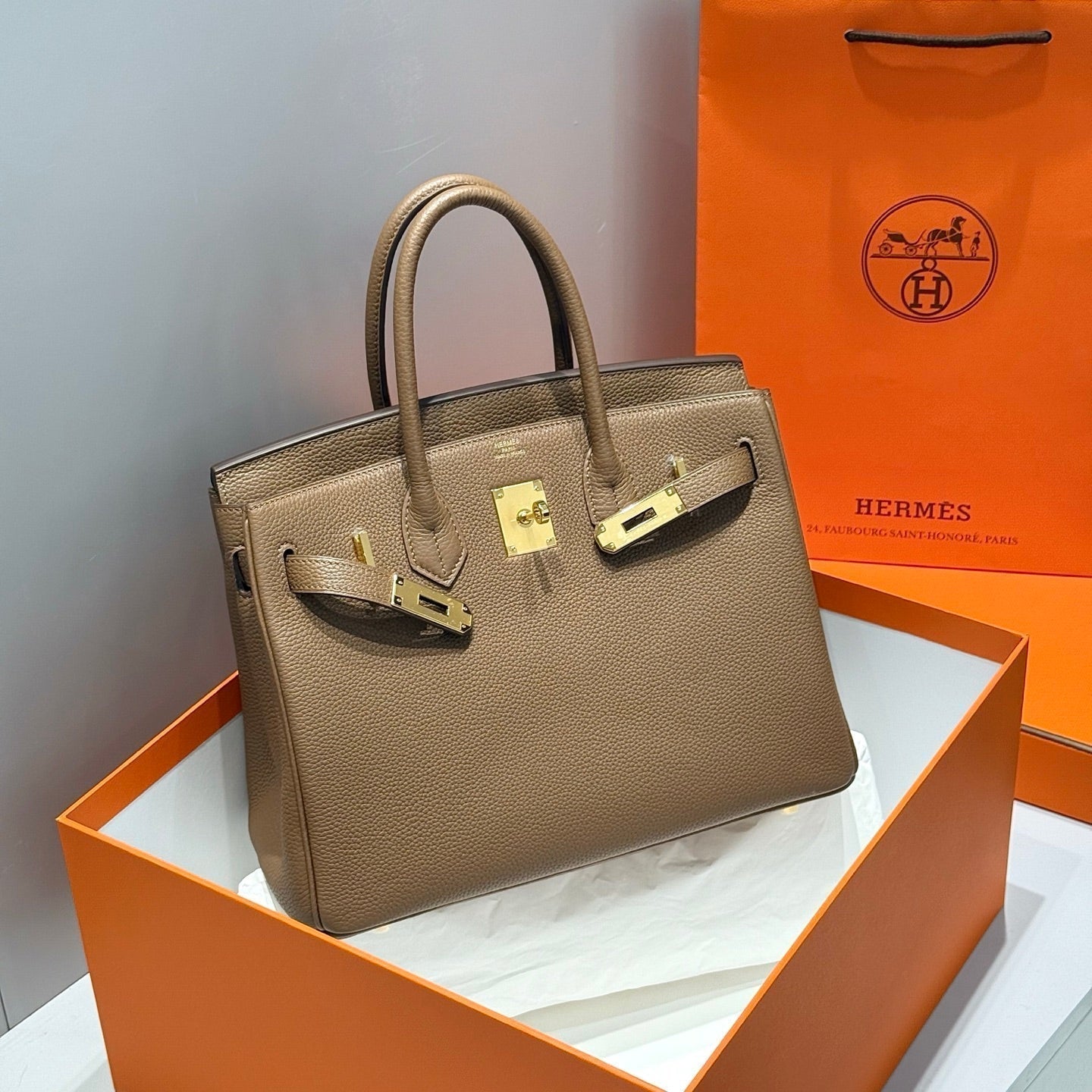 HERMES 25S  BIRKIN 30 IN COFFEE CALFSKIN GOLD HARDWARE