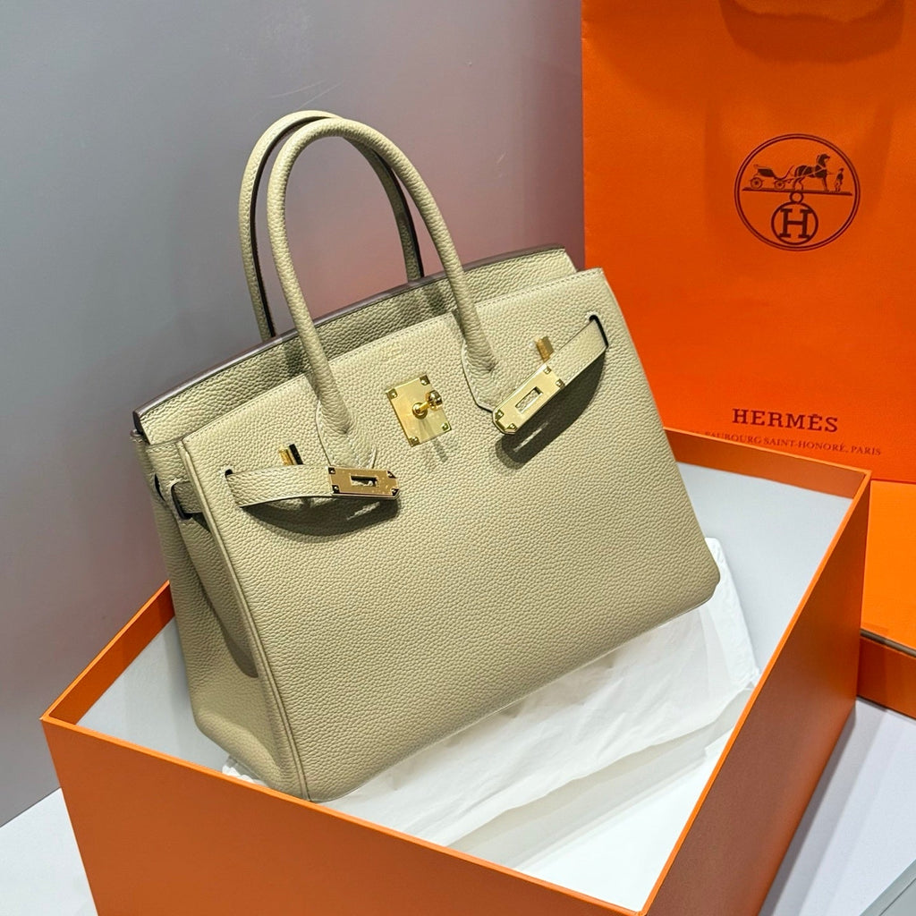 HERMES 25S  BIRKIN 30 IN CROMWELL GRAY CALFSKIN GOLD HARDWARE