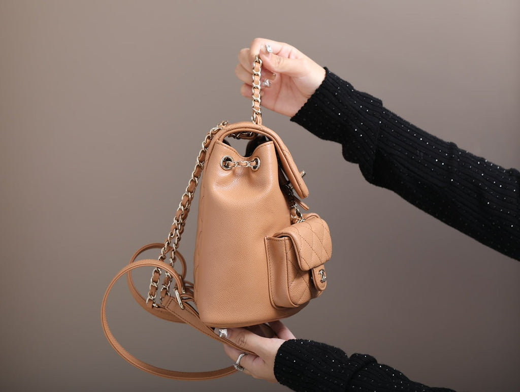 CHANEL 25S BACKPACK 21 CM IN LIGHT BROWN LAMBSKIN