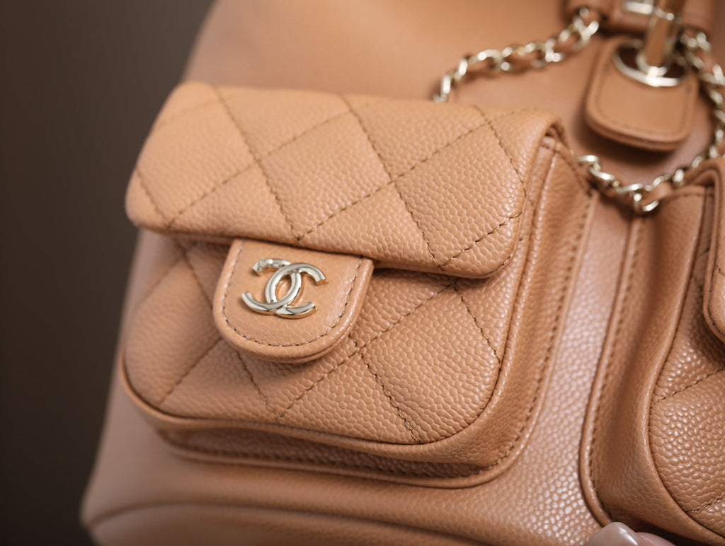 CHANEL 25S BACKPACK 21 CM IN LIGHT BROWN LAMBSKIN