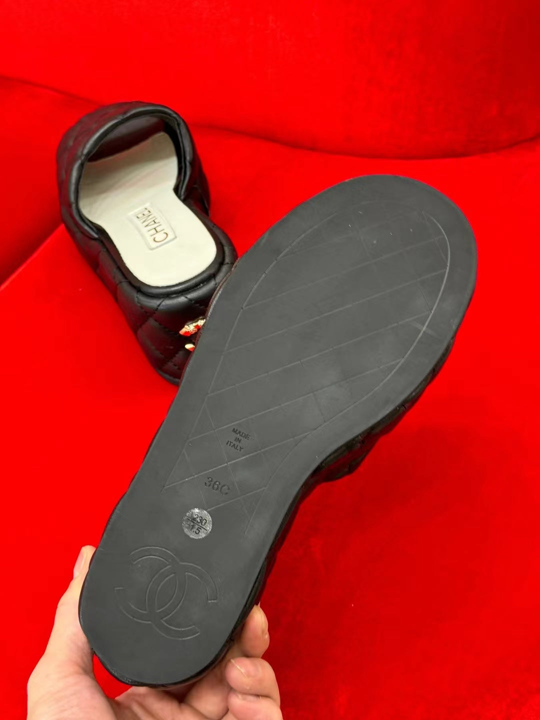 CHANEL WEDGE HEELS BLACK LAMBSKIN