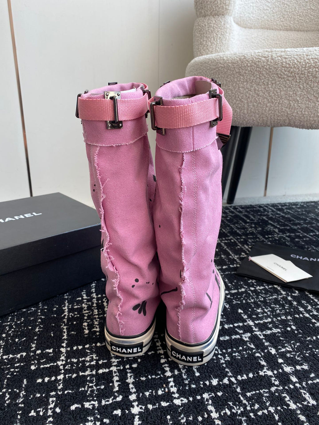 CHANEL HIGH BOOTS IN HOT PINK CANVAS