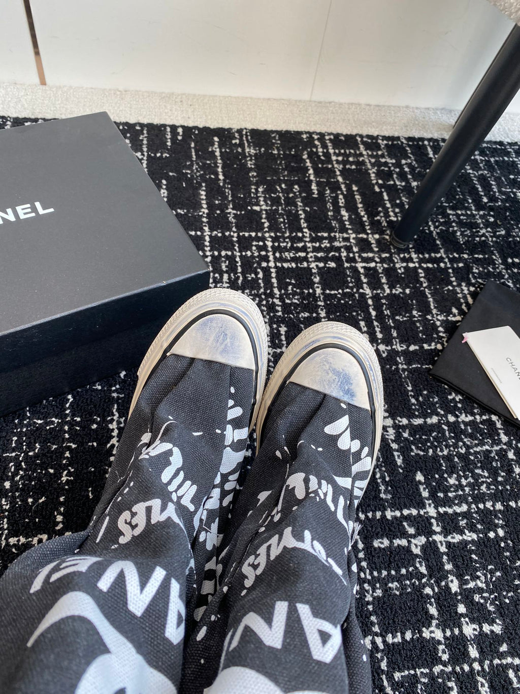 CHANEL HIGH BOOTS IN BLACK CANVAS