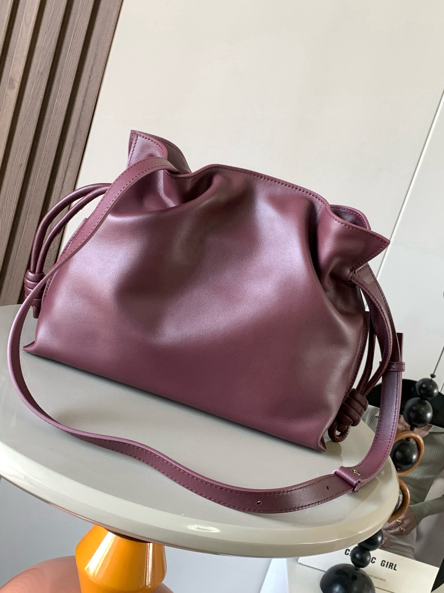 LOEWE 25S LARGE FLAMENCO CLUTCH BAG 30 IN DARK ROSEWOOD CALFSKIN