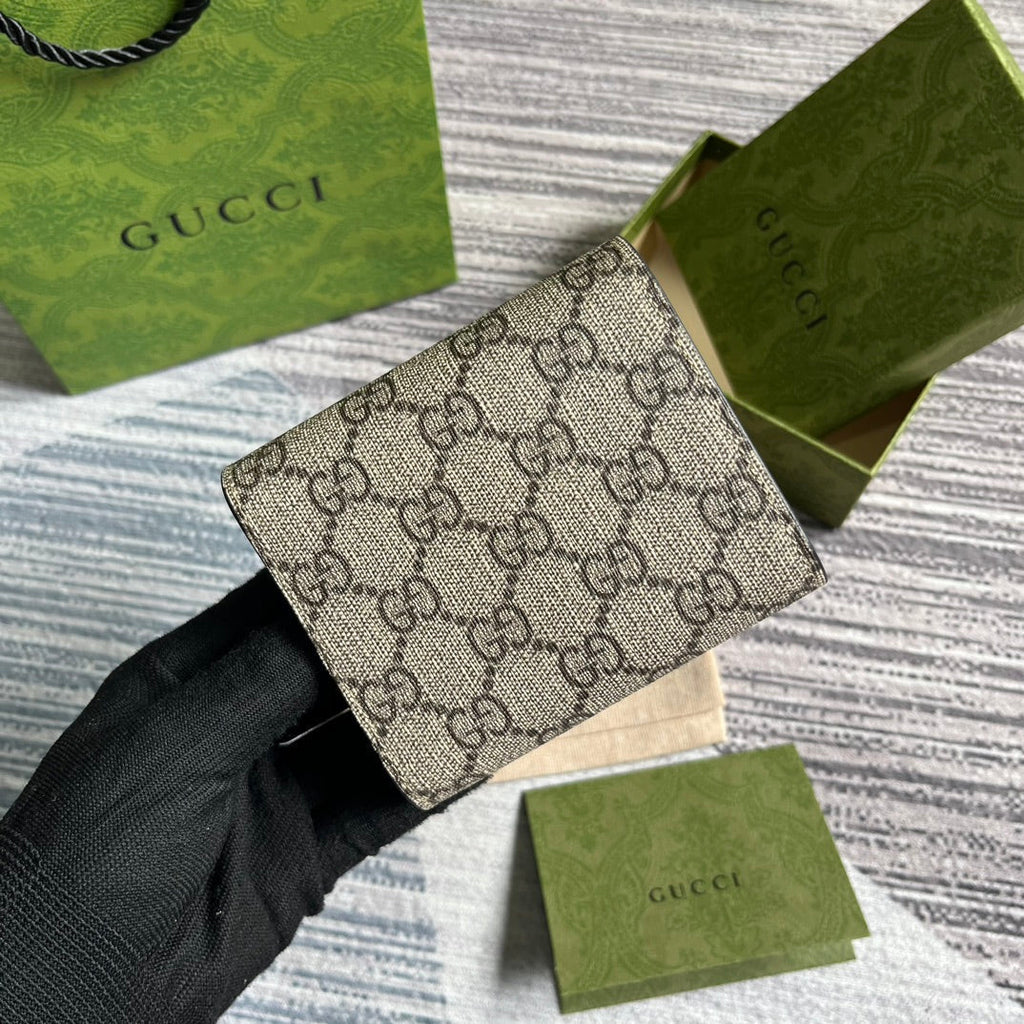 GUCCI MINI WALLET 11 IN BEIGE MIX BROWN CANVAS