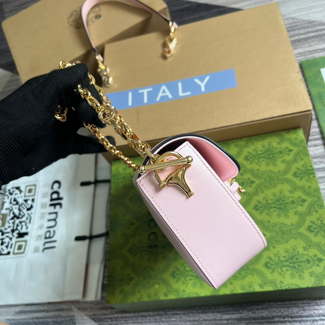 GUCCI DIAMOND HORSEBIT SHOULDER BAG 24 IN LIGHT PINK CALFSKIN GOLD HARDWARE