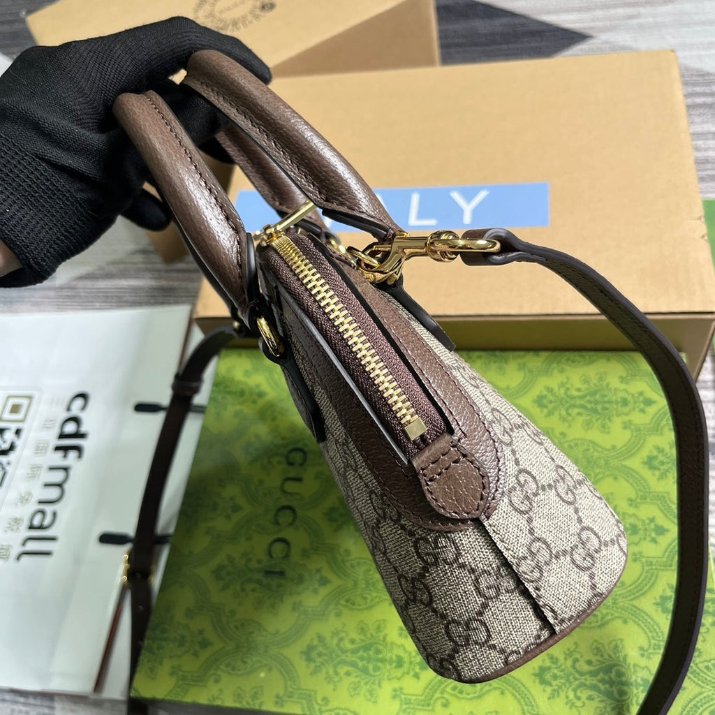 GUCCI OPHIDIA  SHOULDER BAG 20 BEIGE AND EBONY SUPREME CANVAS