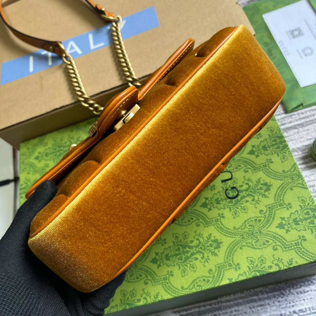 GUCCI MARMONT MINI 22 BAG IN GOLDEN VELVET