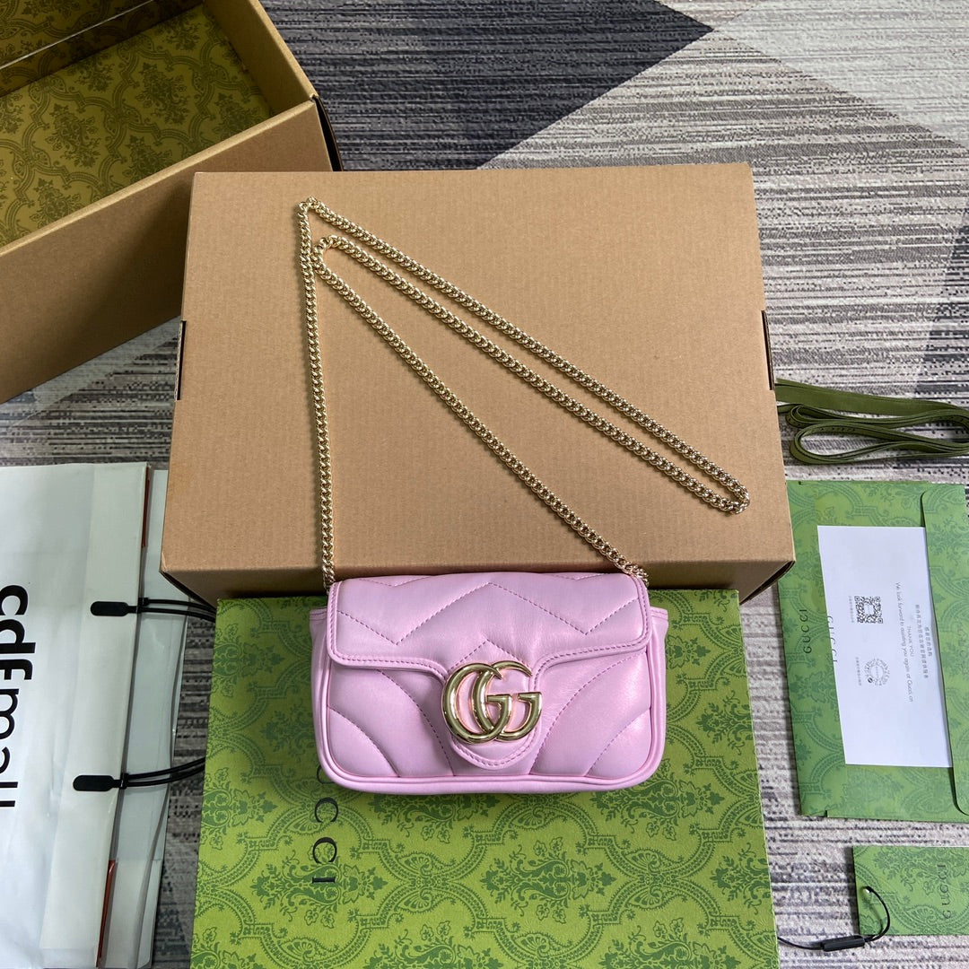 GUCCI MARMONT 16 MINI SHOULDER BAG LIGHT PINK CALFSKIN