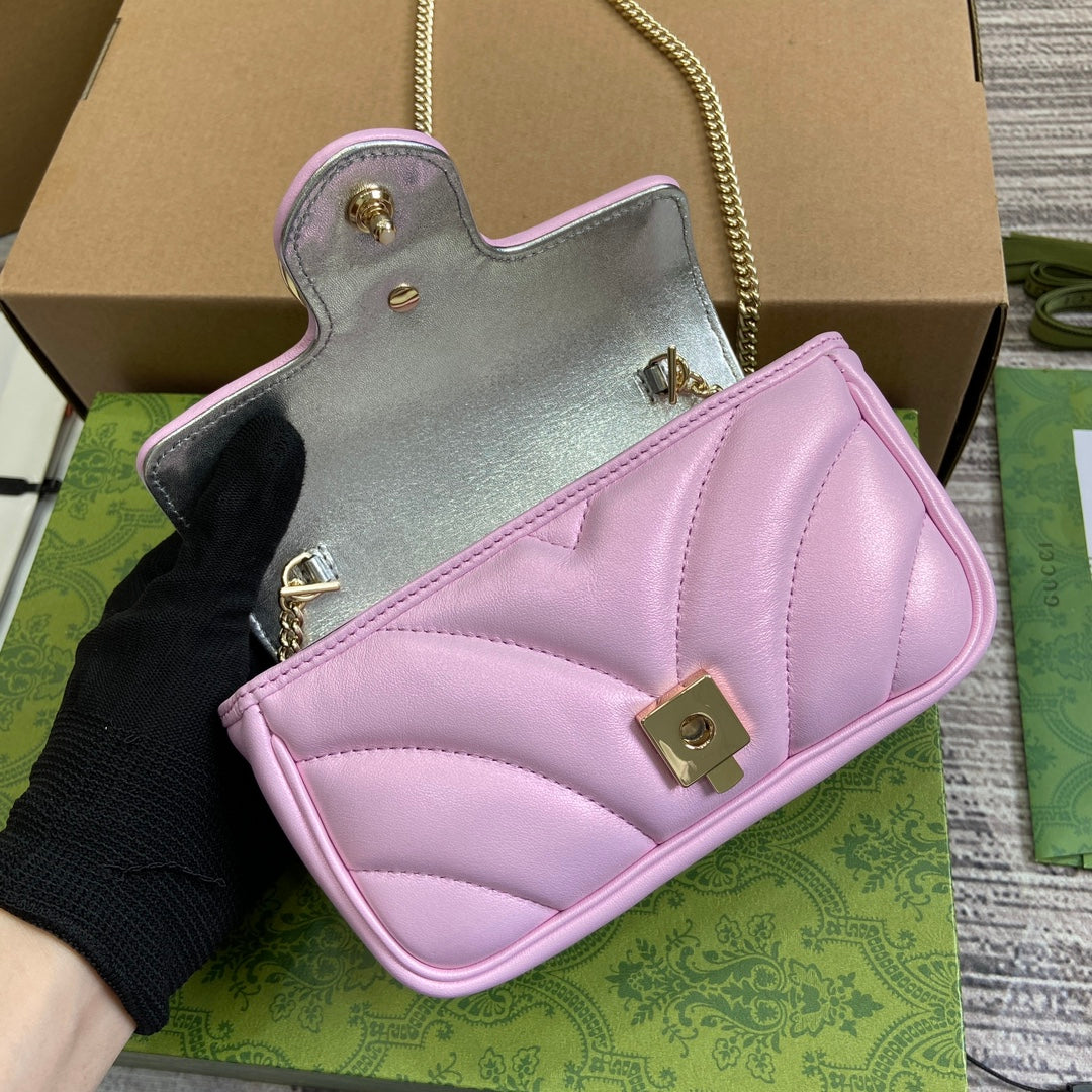 GUCCI MARMONT 16 MINI SHOULDER BAG LIGHT PINK CALFSKIN