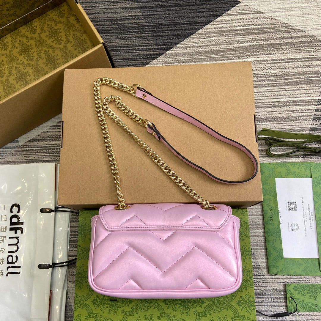 GUCCI MARMONT 23 SMALL SHOULDER BAG LIGHT PINK CALFSKIN
