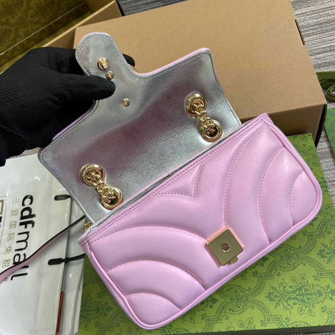 GUCCI MARMONT 23 SMALL SHOULDER BAG LIGHT PINK CALFSKIN