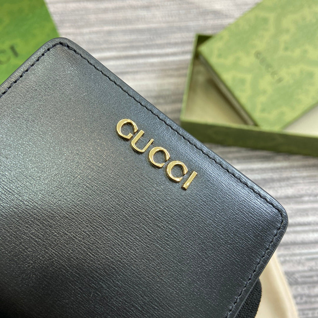 GUCCI MINI WALLET 11 IN BLACK CALFSKIN GOLD HARDWARE