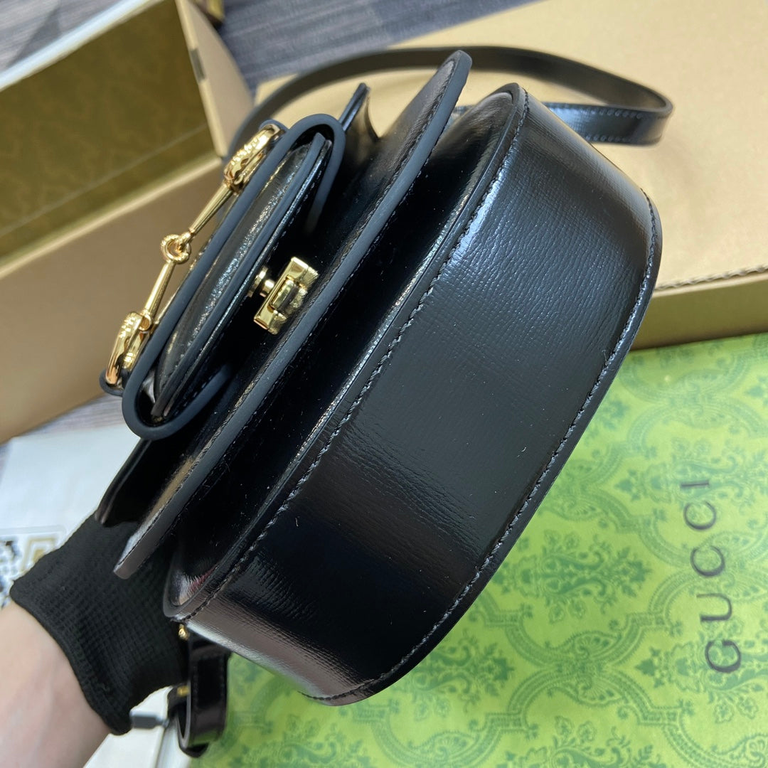 GUCCI HORSEBIT 1955 MINI TOP HANDLE BAG 18 IN BLACK CALFSKIN GOLD HARDWARE
