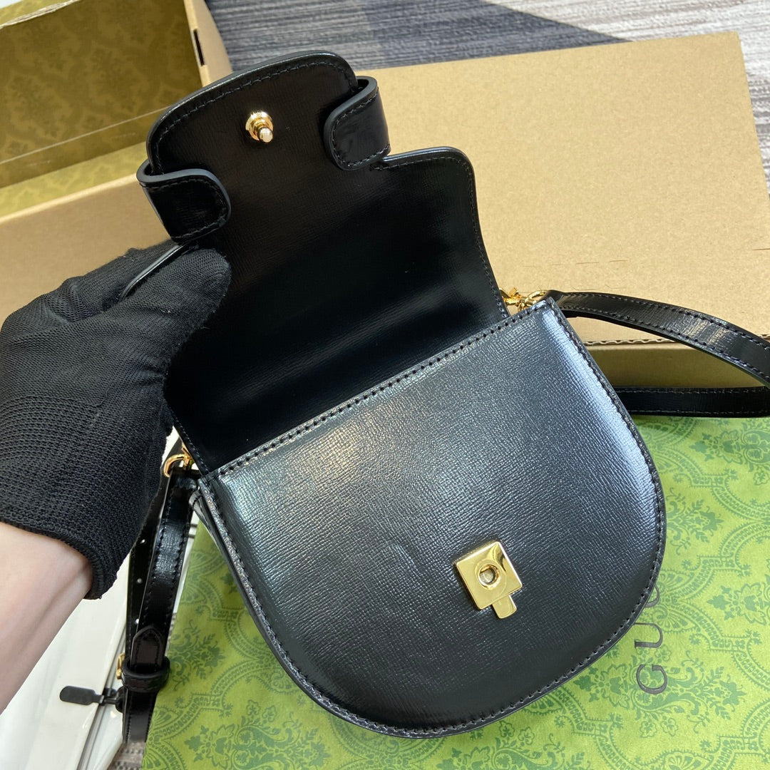 GUCCI HORSEBIT 1955 MINI TOP HANDLE BAG 18 IN BLACK CALFSKIN GOLD HARDWARE