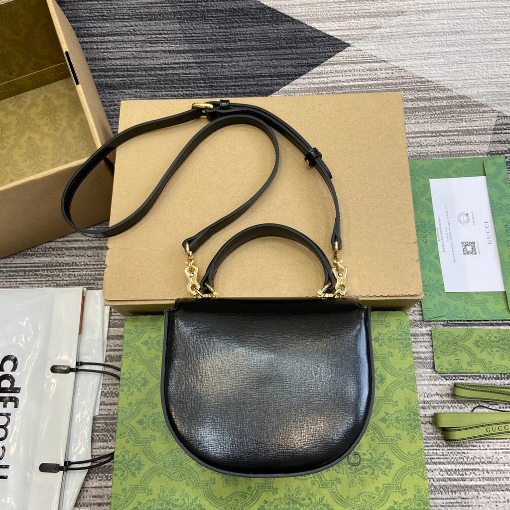 GUCCI HORSEBIT 1955 MINI TOP HANDLE BAG 18 IN BLACK CALFSKIN GOLD HARDWARE
