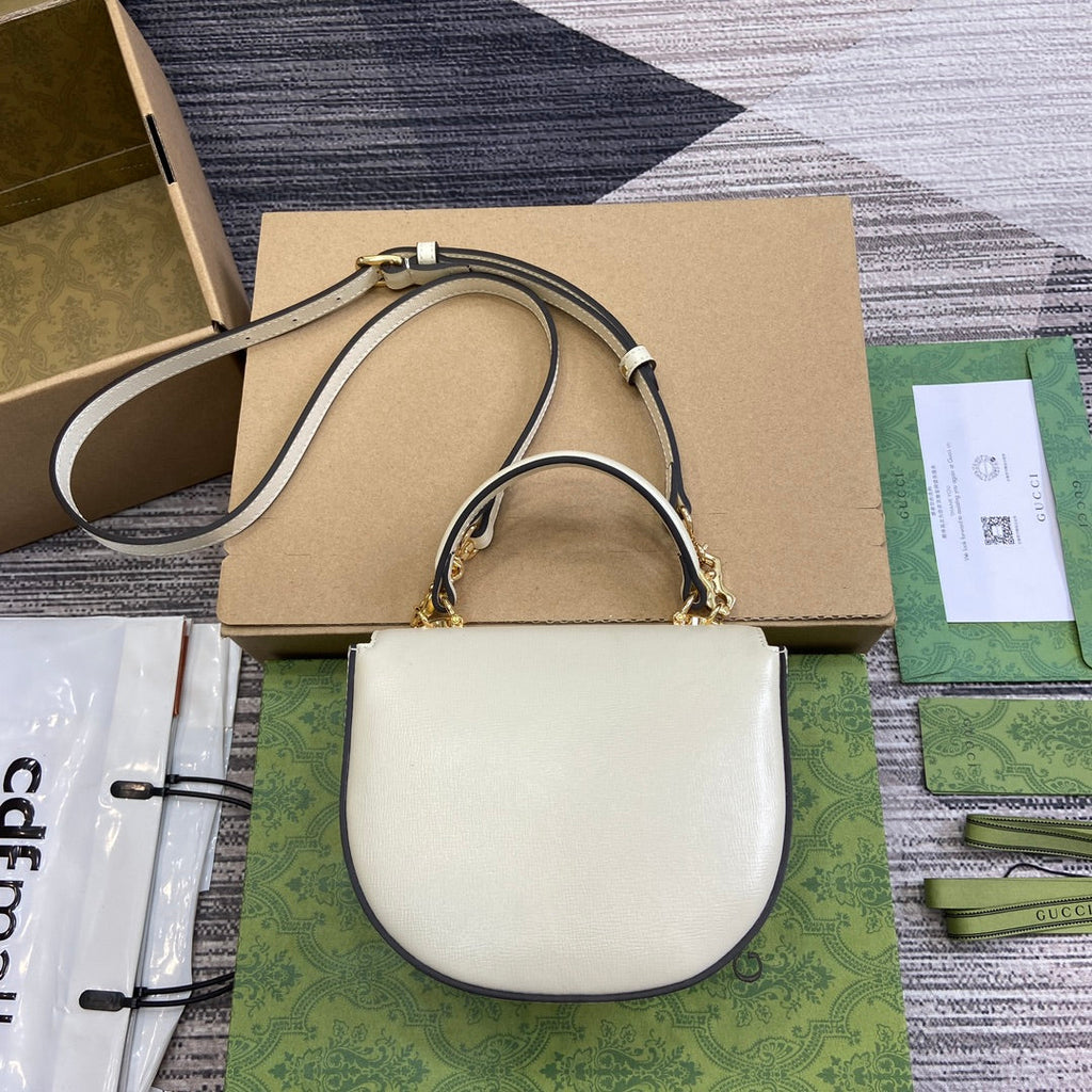GUCCI HORSEBIT 1955 MINI TOP HANDLE BAG 18 IN WHITE CALFSKIN GOLD HARDWARE