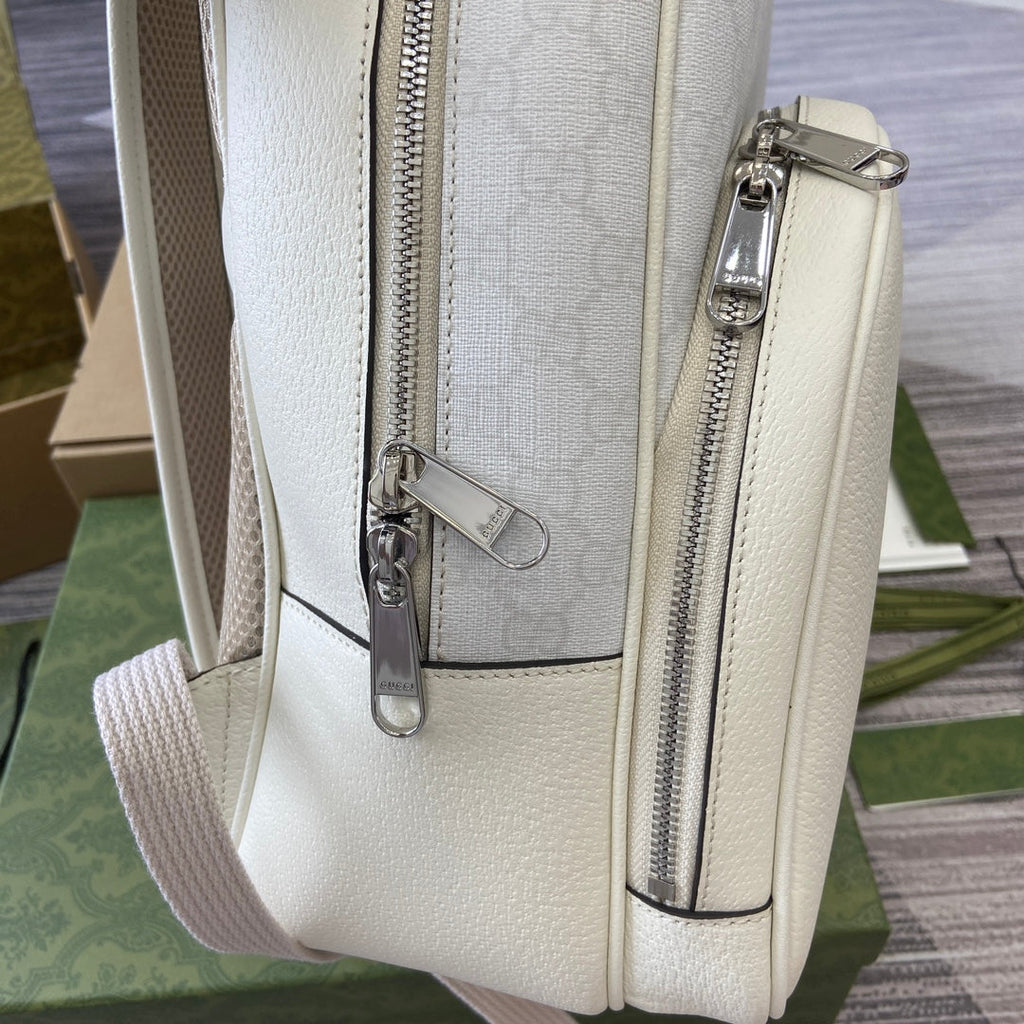 GUCCI MEDIUM 40  BACKPACK WITH TAG WHITE CALFSKIN AND CANVAS
