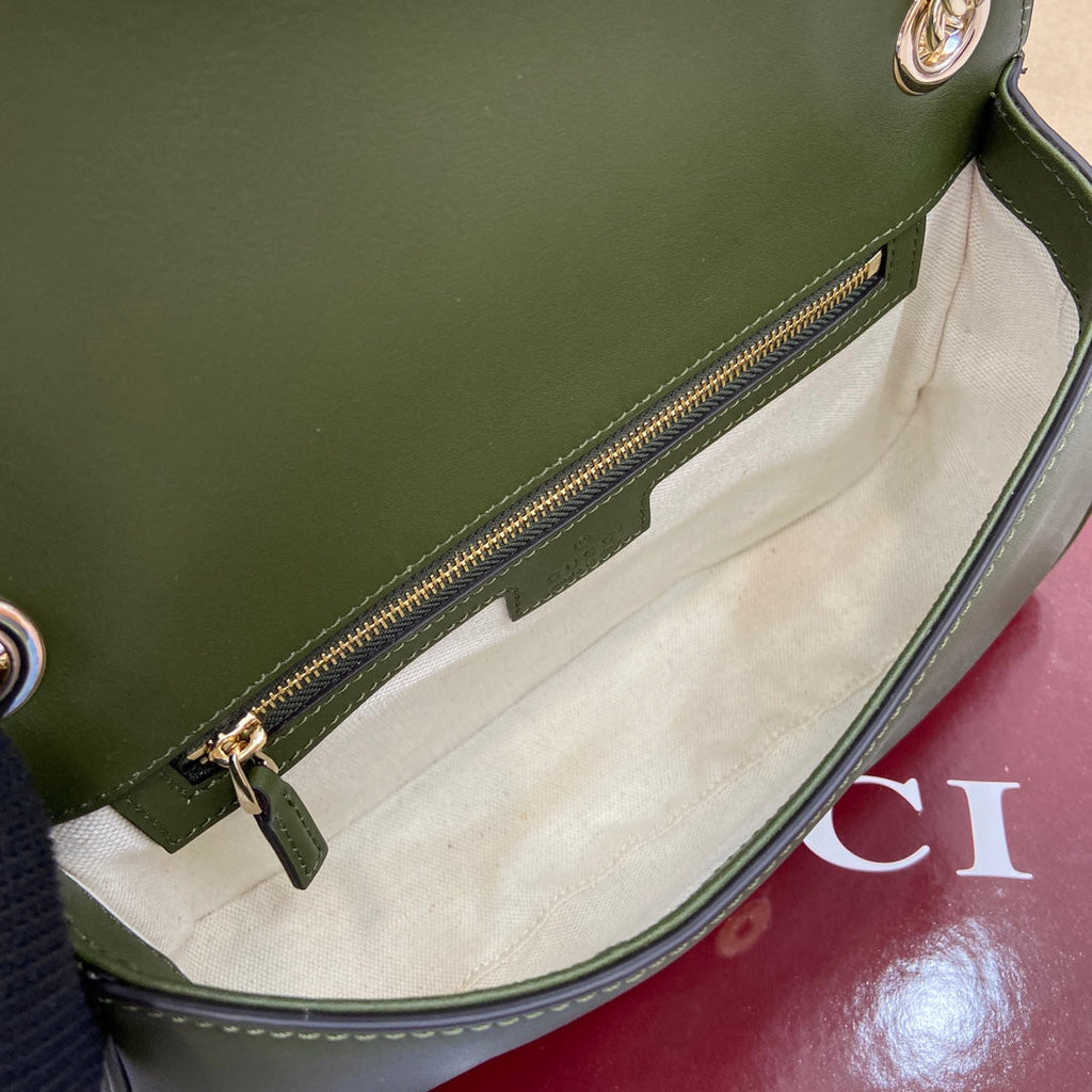 GUCCI BLONDIE SMALL SHOULDER BAG 26 IN JUNIPER GREEN CALFSKIN AND SUEDE GOLD HARDWARE