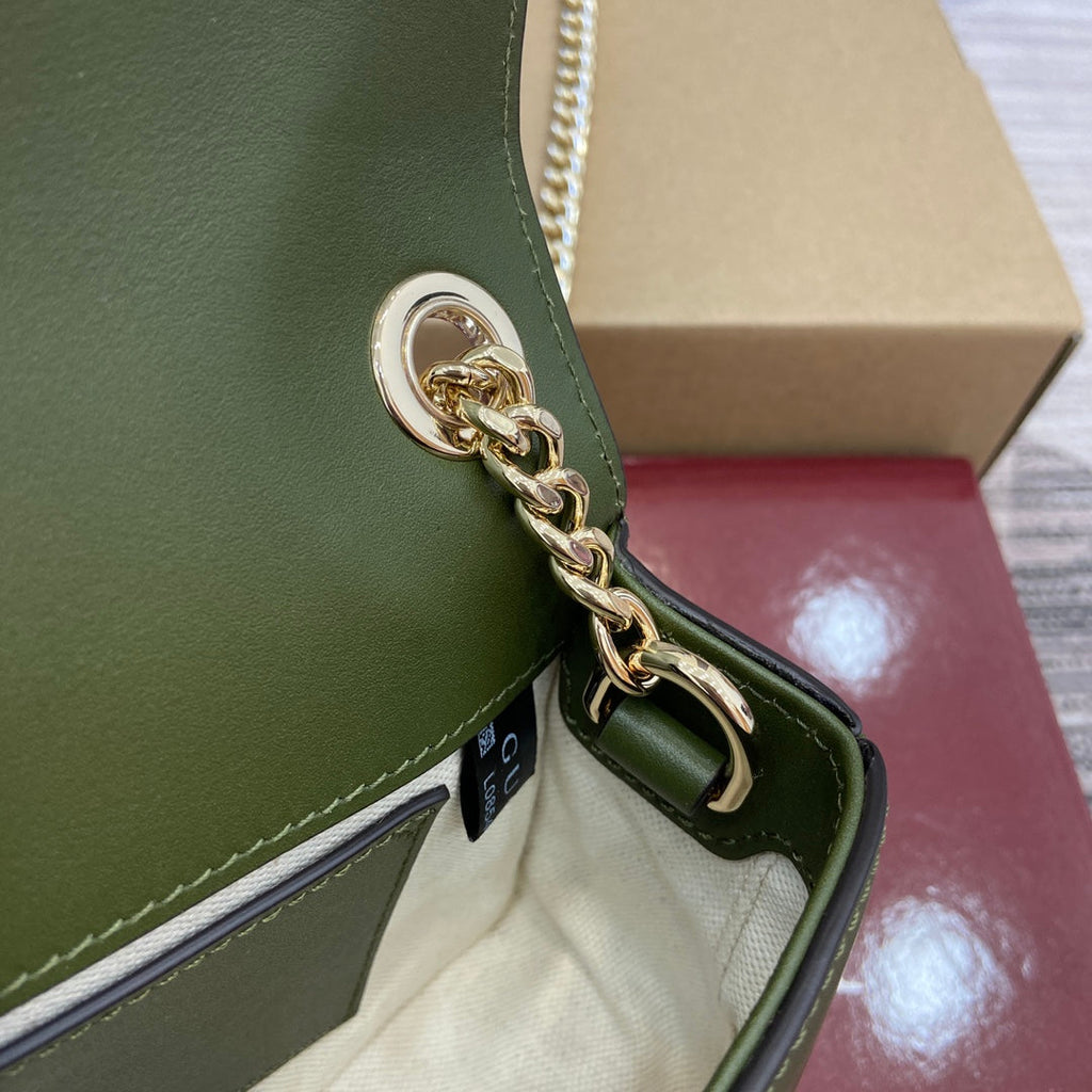 GUCCI BLONDIE MINI SHOULDER BAG 21 IN JUNIPER GREEN CALFSKIN AND SUEDE GOLD HARDWARE