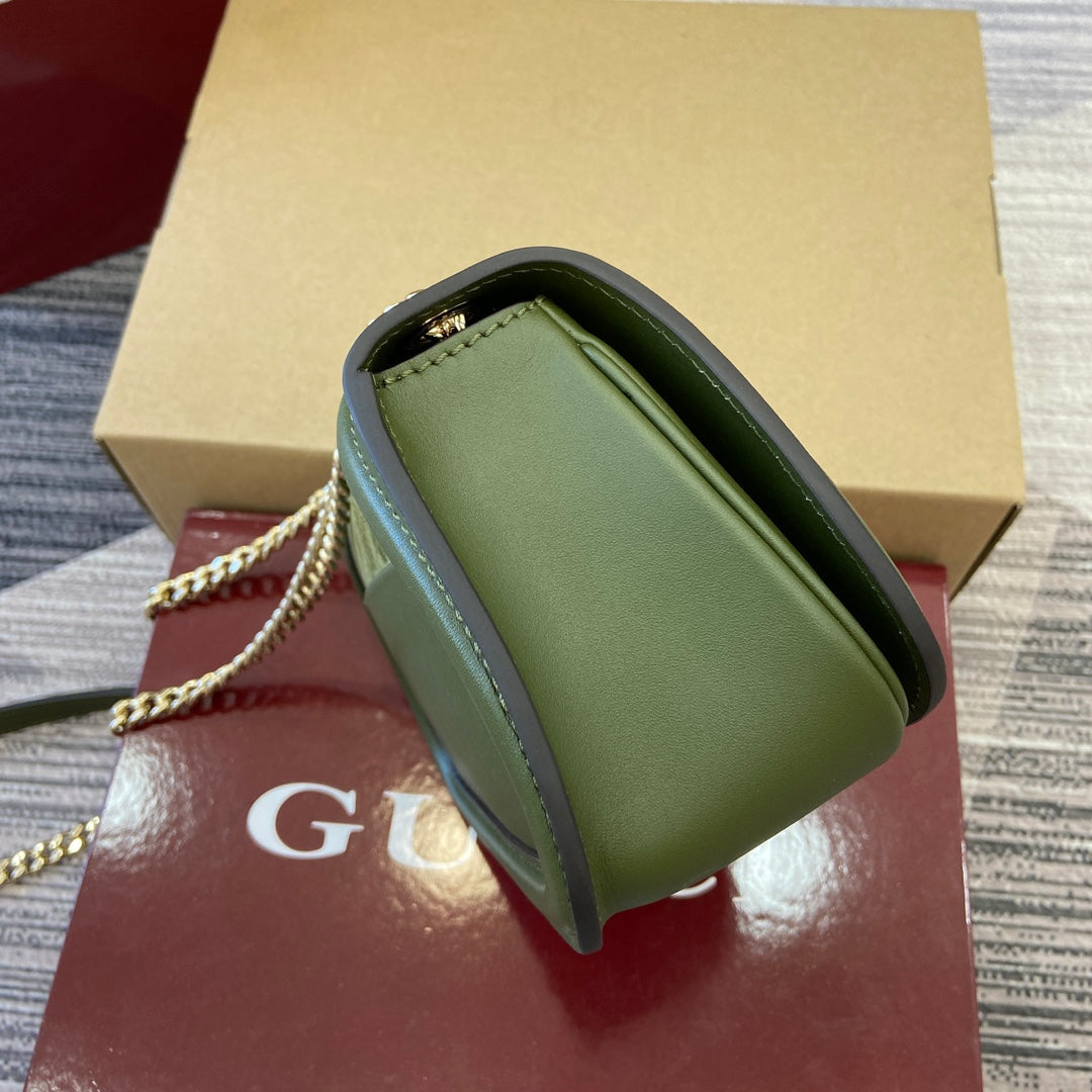 GUCCI BLONDIE MINI SHOULDER BAG 21 IN JUNIPER GREEN CALFSKIN AND SUEDE GOLD HARDWARE