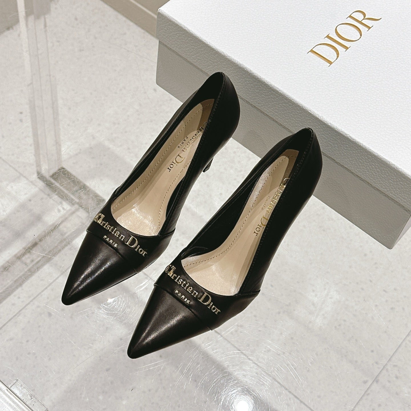DIOR MY DD 25S POINTED TOE PUMP 50MM IN BLACK CALFSKIN